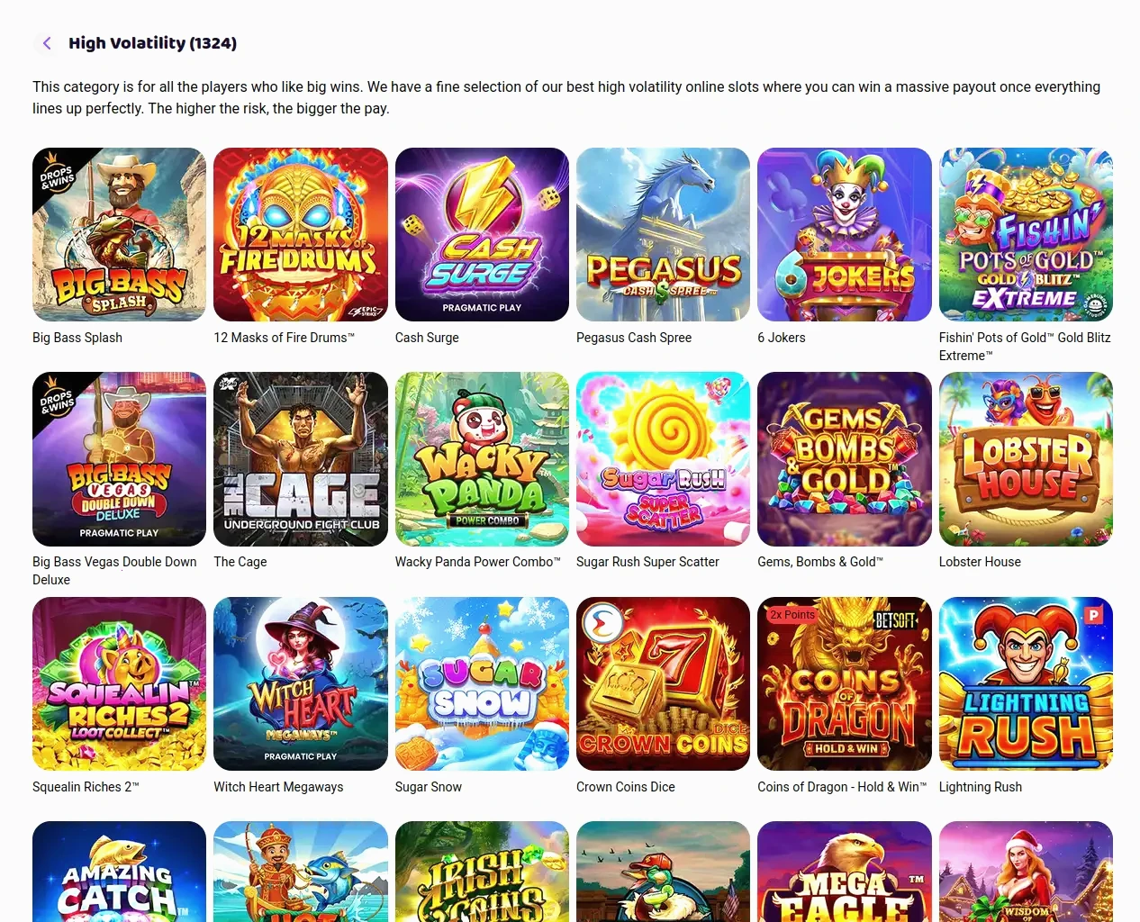 Interface de l'application mobile Donbet avec catalogue de jeux de casino